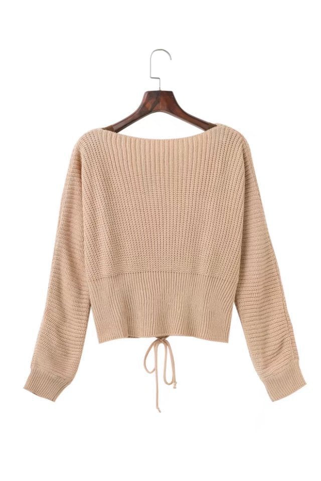 Damen Modischer Strickpullover mit offenem Rücken und dekorativen Knotendetails Drune