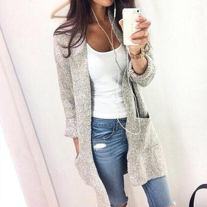 Damen Grobstrick Cardigan mit offenen Taschen und lässiger Silhouette Drune