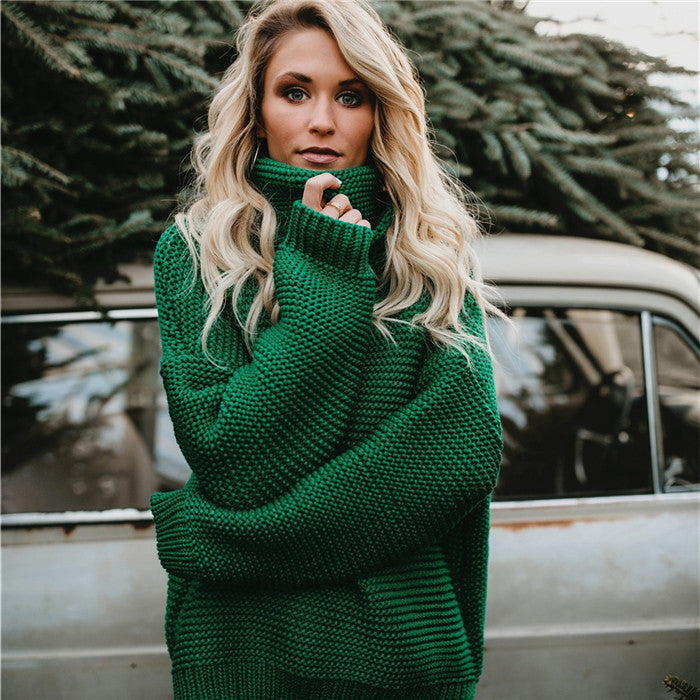 Damen Grobstrick Pullover mit hohem Kragen und oversized Passform Drune