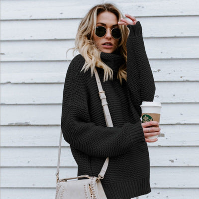 Damen Grobstrick Pullover mit hohem Kragen und oversized Passform Drune