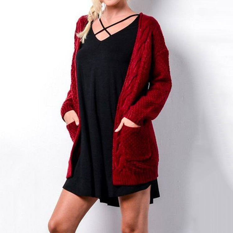 Damen Grobstrick Cardigan mit lässigem Schnitt und großen Taschen Drune