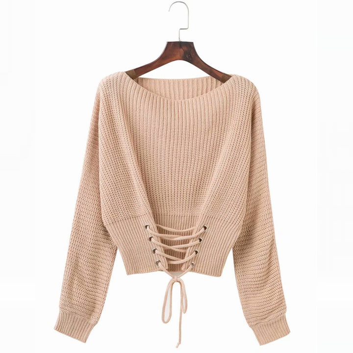 Damen Grobstrickpullover mit offenem Rücken und modischer Schnürung Drune