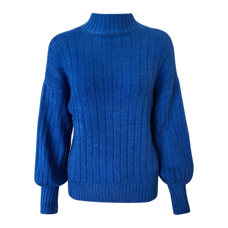 Damen Strickpullover mit hohem Kragen und voluminösen Ärmeln Drune
