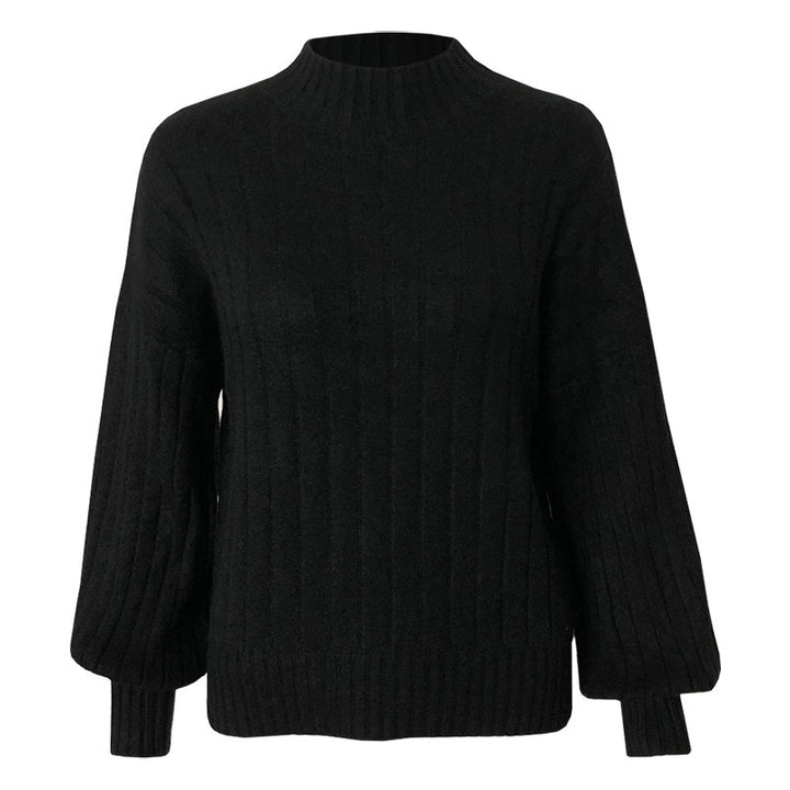 Damen Strickpullover mit hohem Kragen und voluminösen Ärmeln Drune