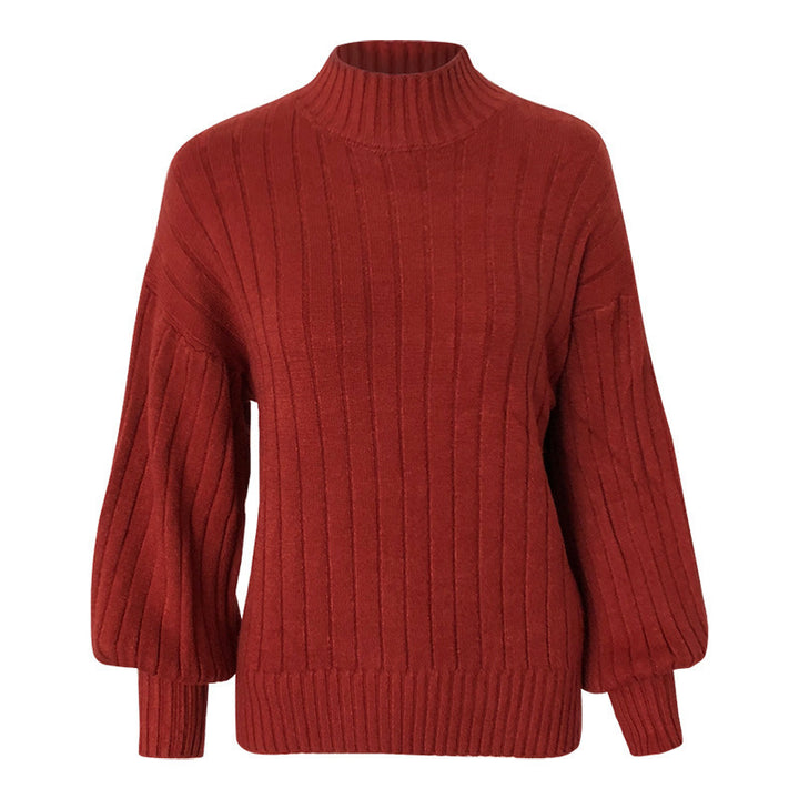 Damen Strickpullover mit hohem Kragen und voluminösen Ärmeln Drune