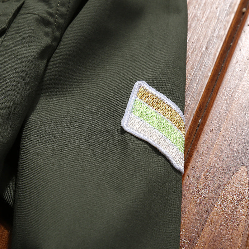 Herren Utility-Hemdjacke mit Schulterpatten, aufgesetzten Brustpattentaschen und Patch‑Applikationen Drune