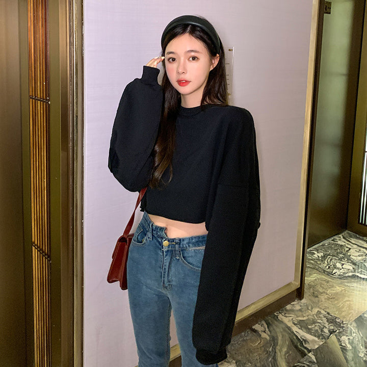 Damen lässiges cropped Sweatshirt mit weitem Schnitt Drune