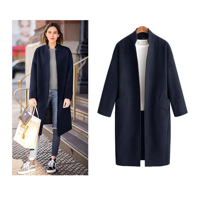 Damen elegante Langjacke mit lässigem Kragen und praktischen Taschen Drune