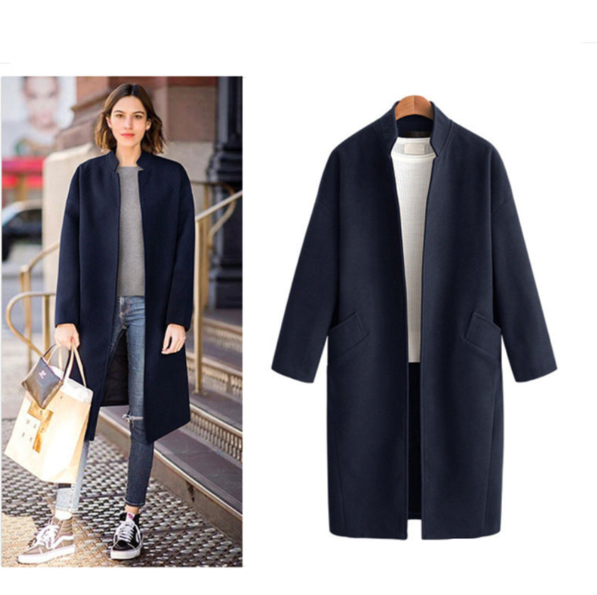 Damen elegante Langjacke mit lässigem Kragen und praktischen Taschen Drune