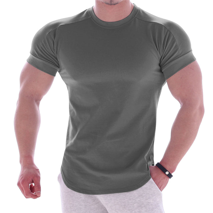 Herren nan körperbetontes Kurzarmshirt aus Baumwoll-Elastan-Mix mit Rundhalsausschnitt und abgerundetem Saum Drune