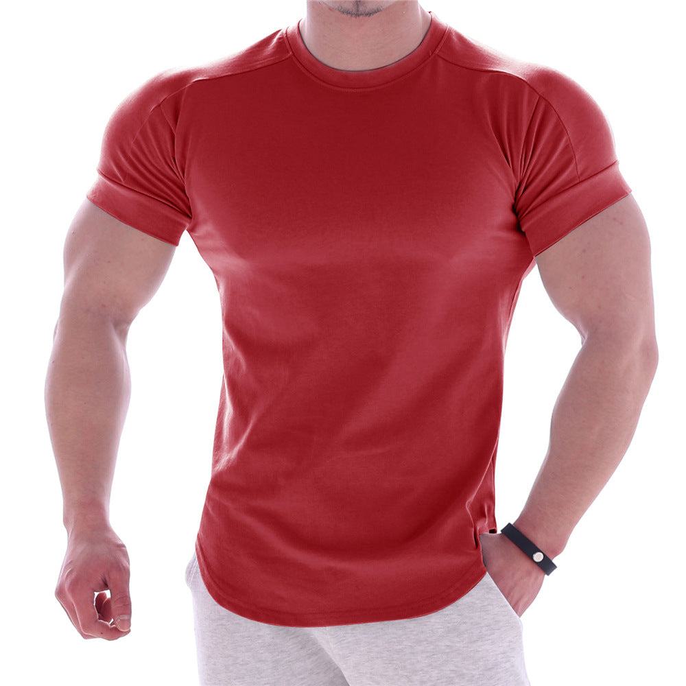 Herren nan körperbetontes Kurzarmshirt aus Baumwoll-Elastan-Mix mit Rundhalsausschnitt und abgerundetem Saum Drune