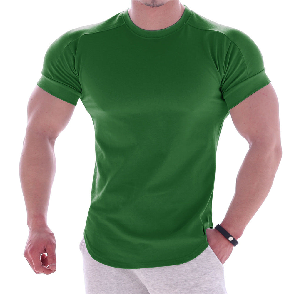 Herren nan körperbetontes Kurzarmshirt aus Baumwoll-Elastan-Mix mit Rundhalsausschnitt und abgerundetem Saum Drune
