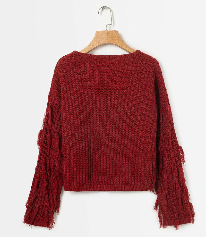 Damen Strickpullover mit Fransendesign und lässigem Schnitt Drune