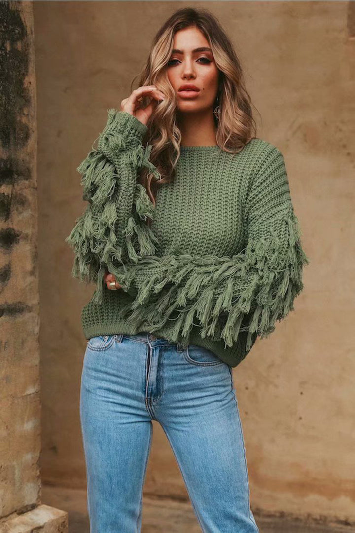Damen Strickpullover mit Fransendesign und lässigem Schnitt Drune