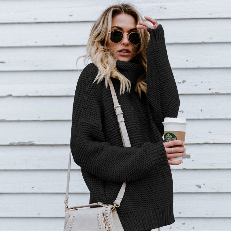 Damen GrobstrickPullover mit hohem Kragen und lässiger Silhouette Drune