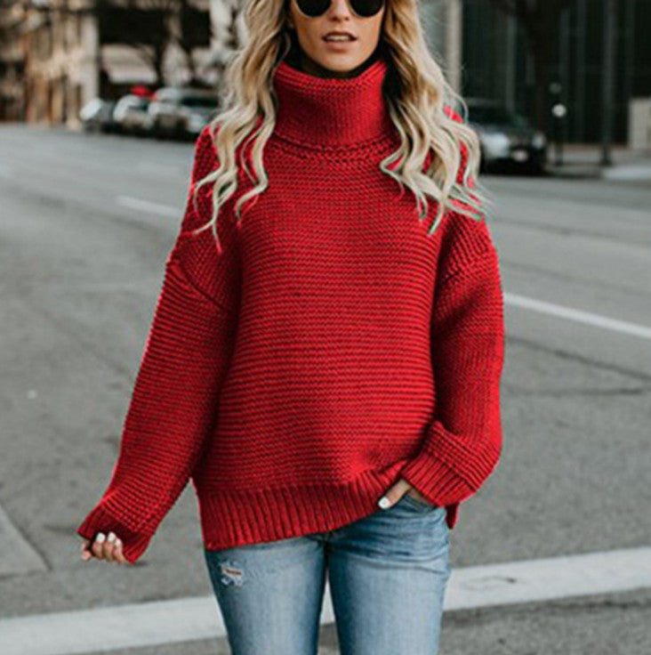 Damen GrobstrickPullover mit hohem Kragen und lässiger Silhouette Drune
