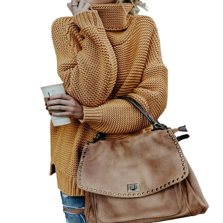 Damen GrobstrickPullover mit hohem Kragen und lässiger Silhouette Drune