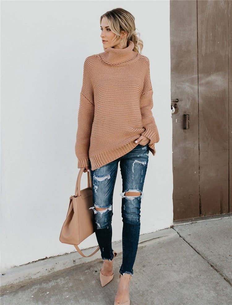 Damen Grobstrickpullover mit hohem Kragen und lässigem Schnitt Drune