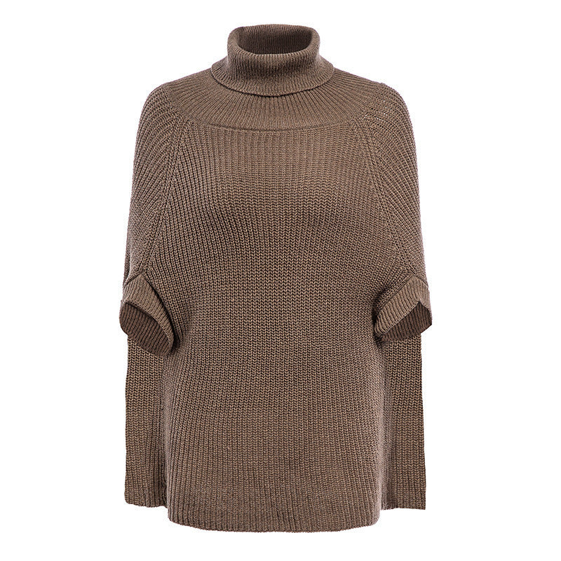 Damen Oversized Strickponcho mit hochabschließendem Kragen und lässigem Schnitt Drune