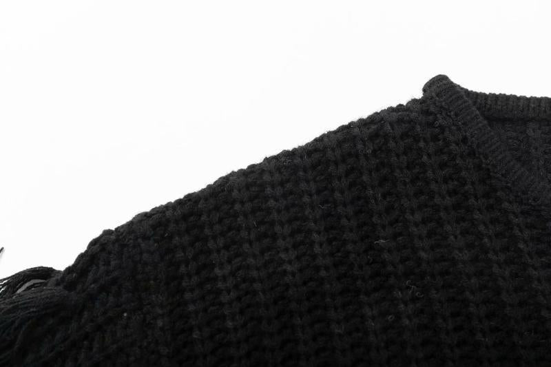 Damen Grobstrickpullover mit fransigen Ärmeln Drune