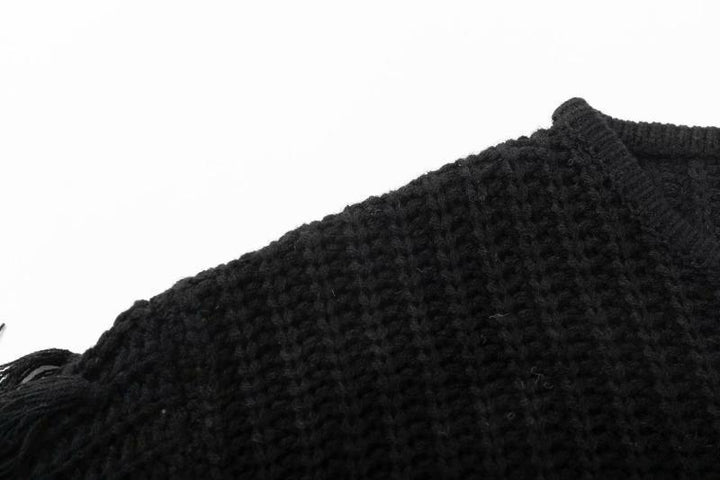 Damen Grobstrickpullover mit fransigen Ärmeln Drune