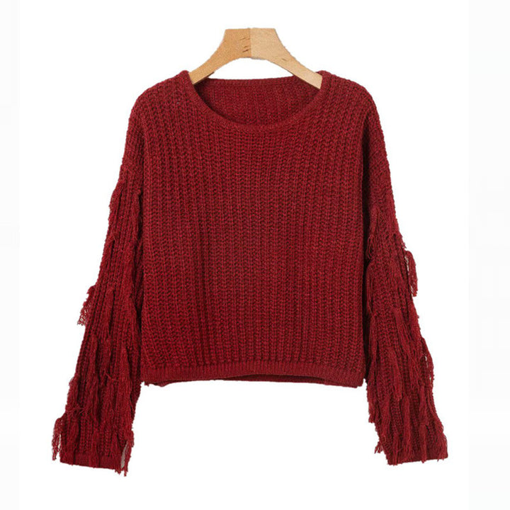 Damen Grobstrickpullover mit modischem Fransendesign und lässiger Passform Drune