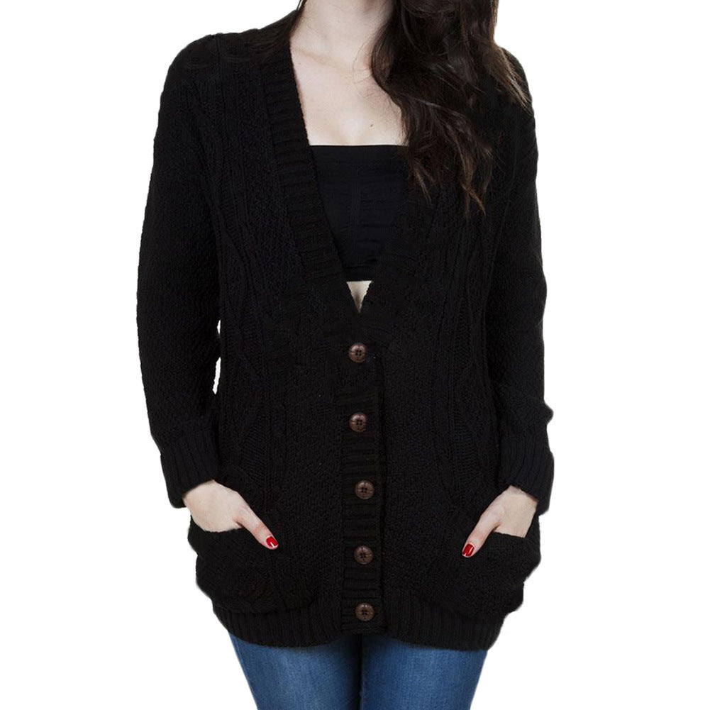 Damen Grobstrick Cardigan mit tiefem V-Ausschnitt und Taschen Drune