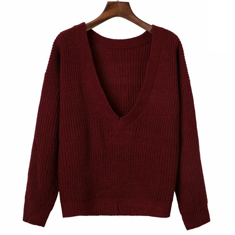 Damen Grobstrickpullover mit tiefem V-Ausschnitt und lässigem Schnitt Drune