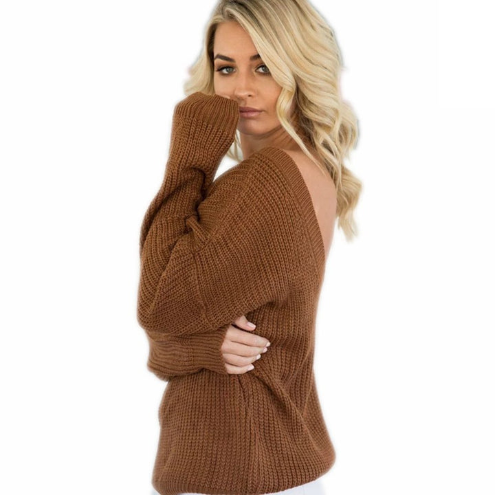 Damen Grobstrickpullover mit tiefem V-Ausschnitt und lässigem Schnitt Drune
