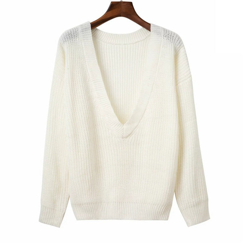 Damen Grobstrickpullover mit tiefem V-Ausschnitt und lässigem Schnitt Drune