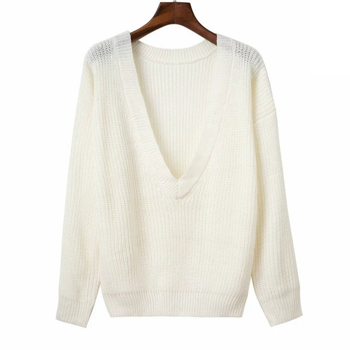 Damen Grobstrickpullover mit tiefem V-Ausschnitt und lässigem Schnitt Drune