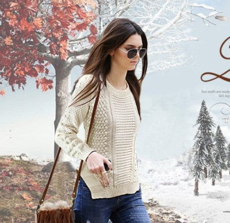 Damen Grobstrickpullover mit strukturiertem Design und seitlichen Taschen Drune