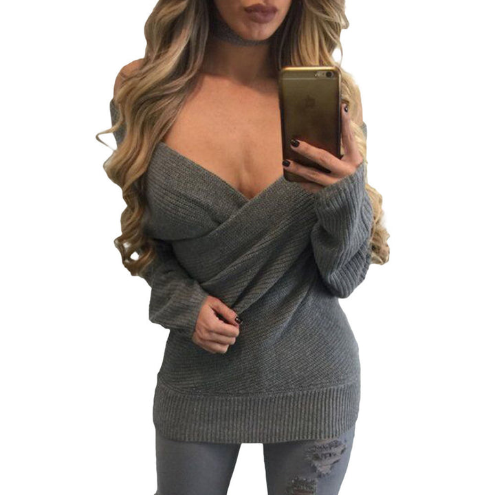Damen lässiger Wickelpulli mit tiefem V-Ausschnitt Drune