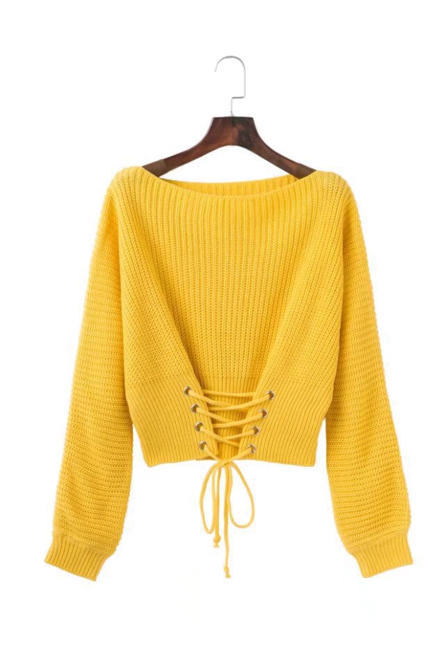 Damen Modischer Strickpullover mit offenem Rücken und dekorativen Knotendetails Drune