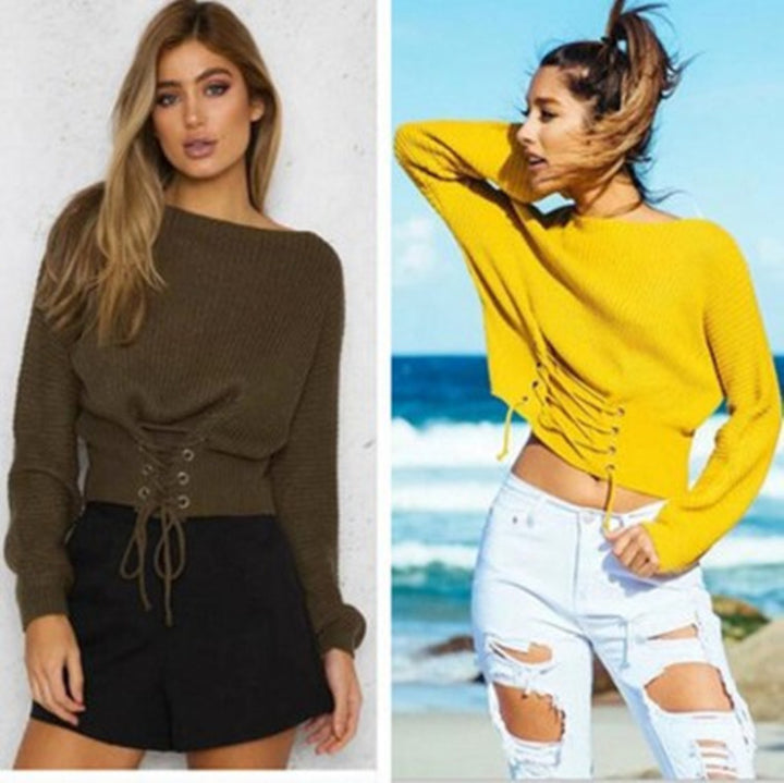 Damen Modischer Strickpullover mit offenem Rücken und dekorativen Knotendetails Drune