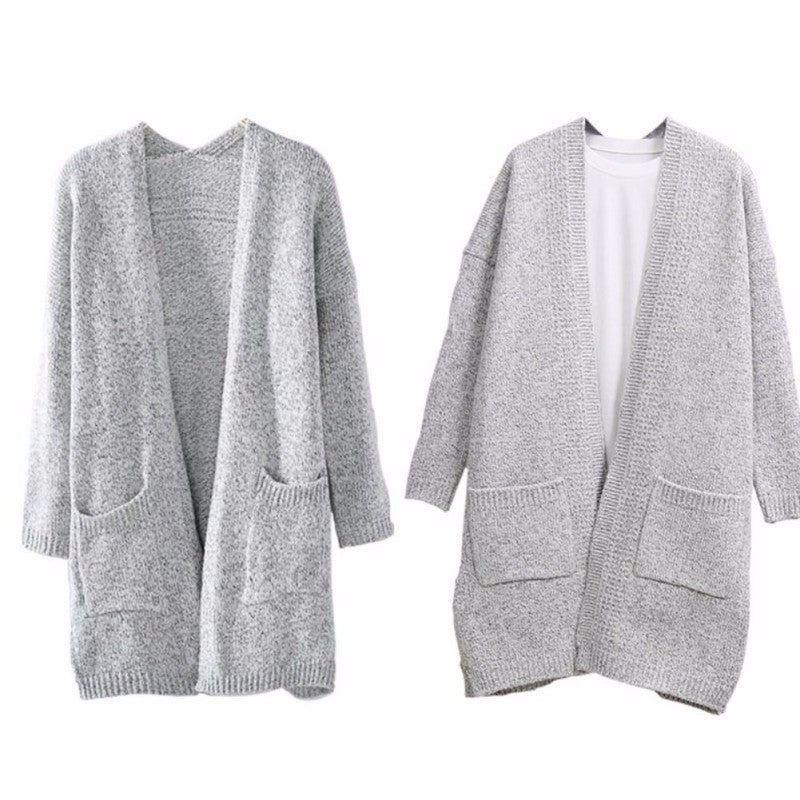 Damen lässiger Strickcardigan mit offenen Taschen und feiner Struktur Drune