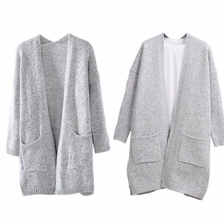 Damen lässiger Strickcardigan mit offenen Taschen und feiner Struktur Drune
