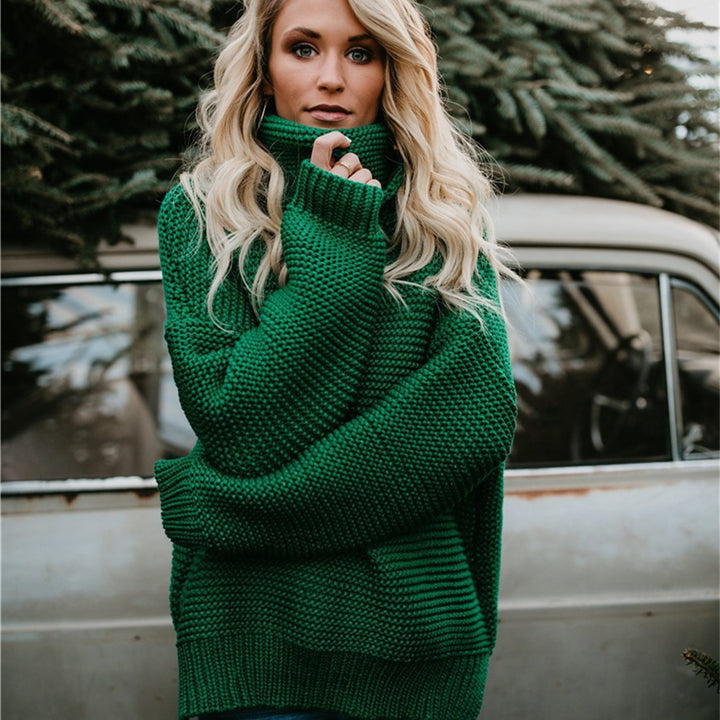 Damen Grobstrick Pullover mit hohem Kragen und oversized Passform Drune