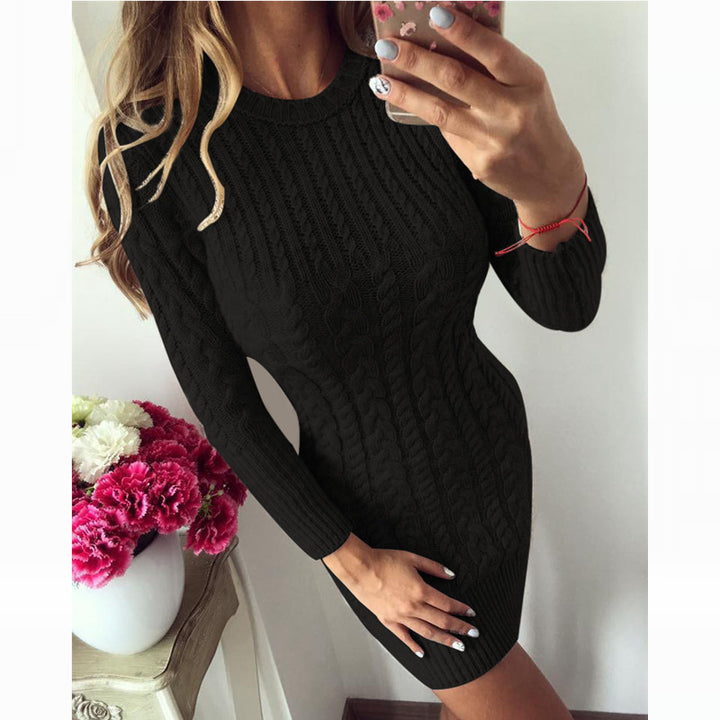 Damen Strickkleid mit raffiniertem Zopfdesign und figurbetontem Schnitt Drune