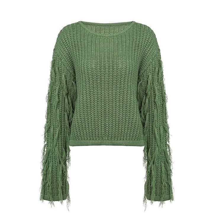Damen Grobstrickpullover mit fransigen Ärmeln und lässigem Schnitt Drune