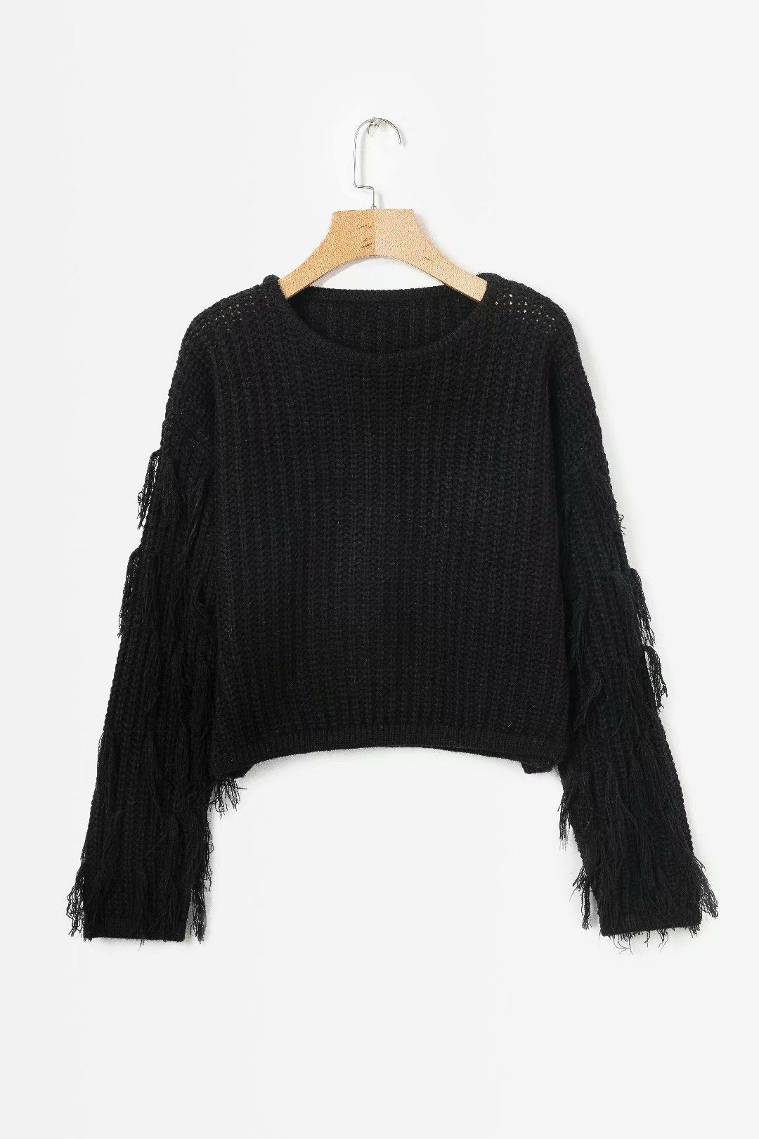 Damen Grobstrickpullover mit fransigen Ärmeln und lässigem Schnitt Drune