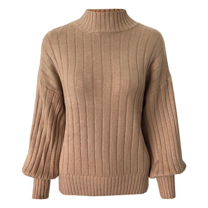 Damen Strickpullover mit hohem Kragen und voluminösen Ärmeln Drune