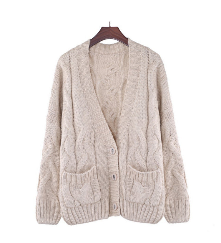 Damen Grobstrick Cardigan mit klassischem Zopfmuster und praktischen Taschen Drune