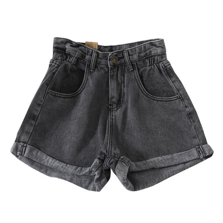 Damen High-Waist Denim-Shorts mit umschlagbarem Saum und elastischem Bund Drune