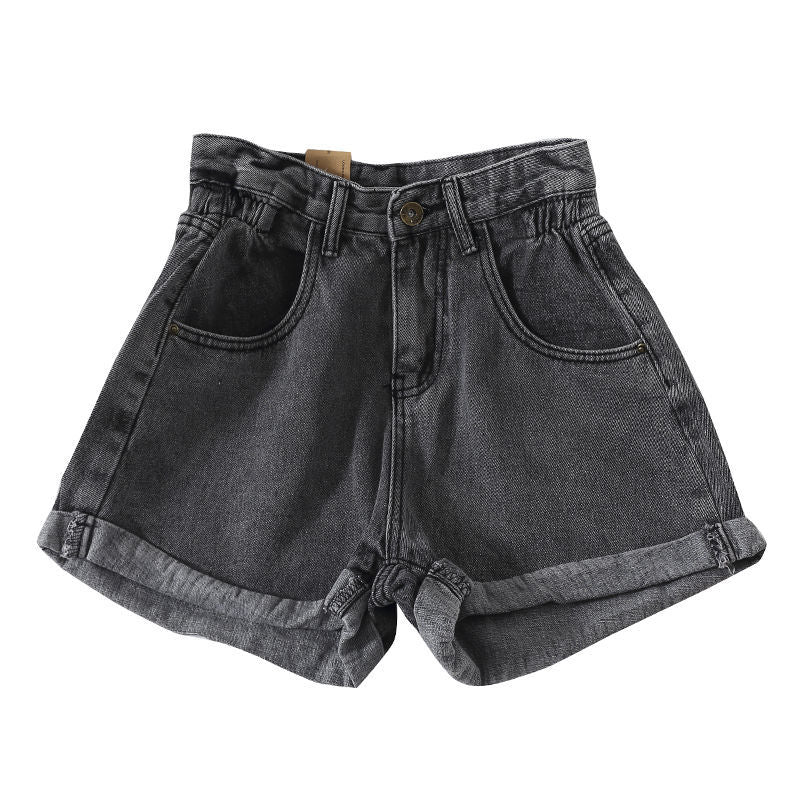 Damen High-Waist Denim-Shorts mit umschlagbarem Saum und elastischem Bund Drune