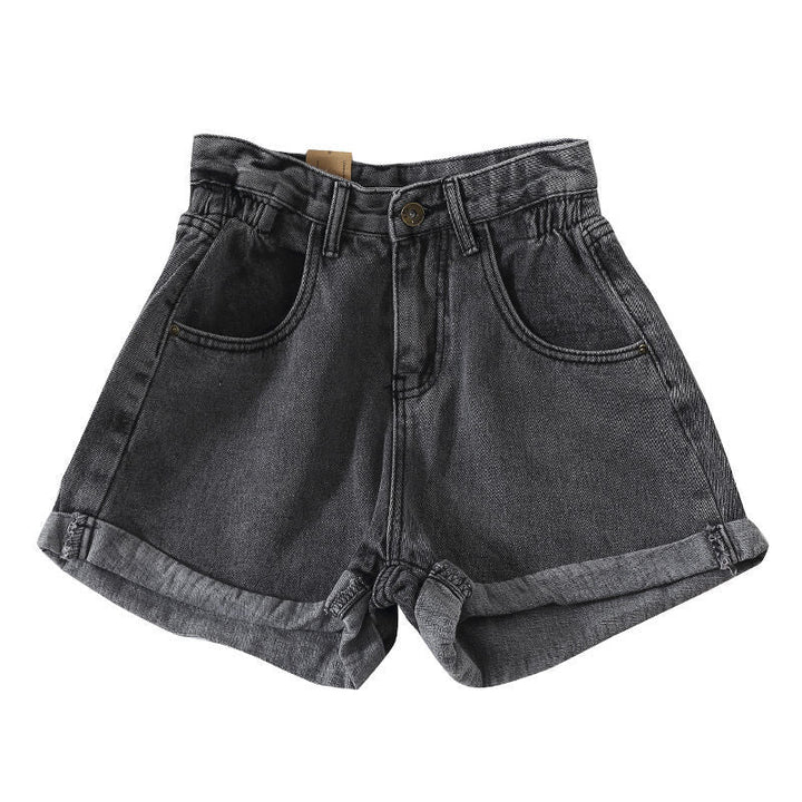 Damen High-Waist Denim-Shorts mit umschlagbarem Saum und elastischem Bund Drune