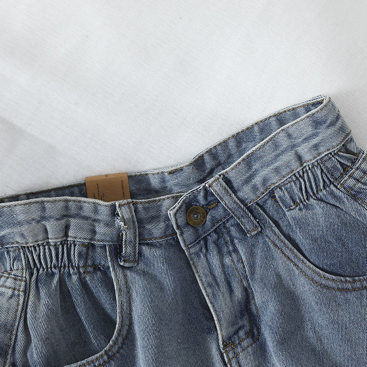 Damen High-Waist Denim-Shorts mit umschlagbarem Saum und elastischem Bund Drune