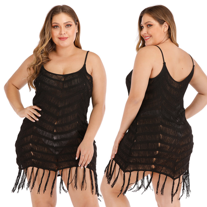 Damen eleganter Strandüberwurf mit Fransen Drune