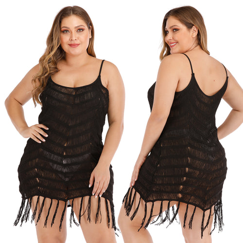 Damen eleganter Strandüberwurf mit Fransen Drune