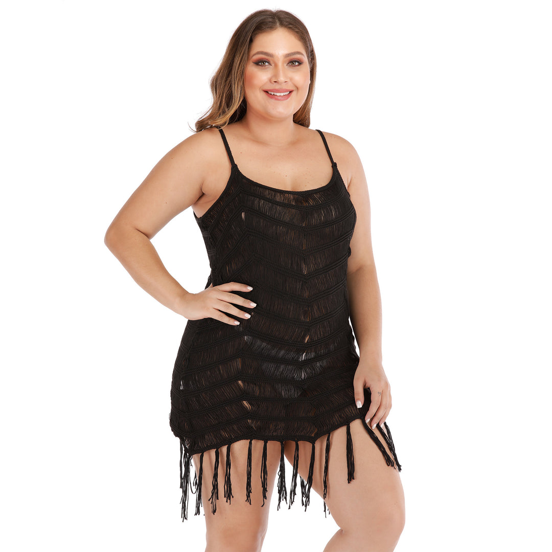 Damen eleganter Strandüberwurf mit Fransen Drune